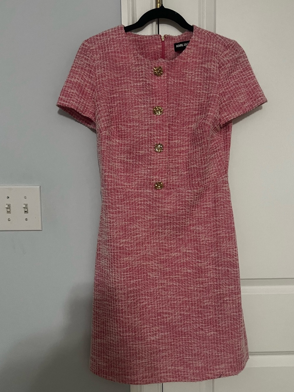 Karl LAGERFELD Delicates Pink Tweed Mini Dress sz 8 - Picture 3 of 5
